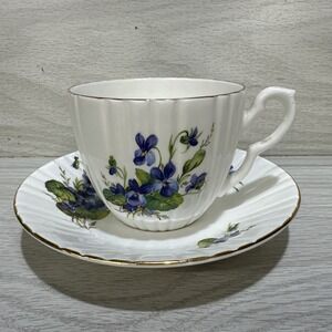 ROYAL SUTHERLAND HM Blue/Purple 3.25x2.75" Tea Cup & 5.5" Saucer Bone China